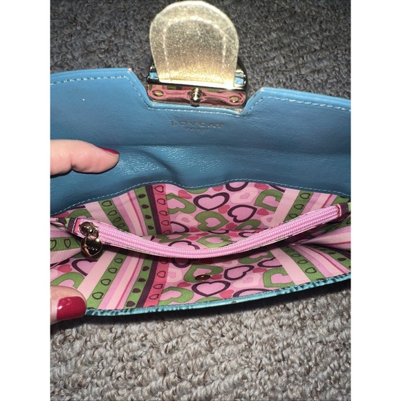 Lovecat Teal Leather  Wallet Faux Croc Embossed Card Slots Large EUC - Picture 3 of 4